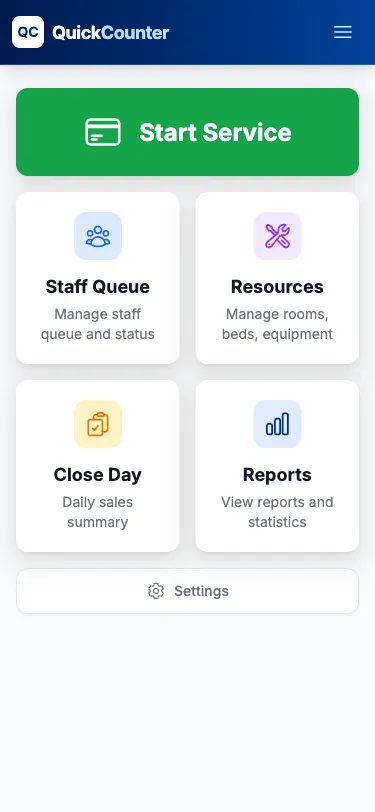 หน้าจอ QuickCounter ระบบหน้าร้านสปา นวด และซาลอน บนมือถือ